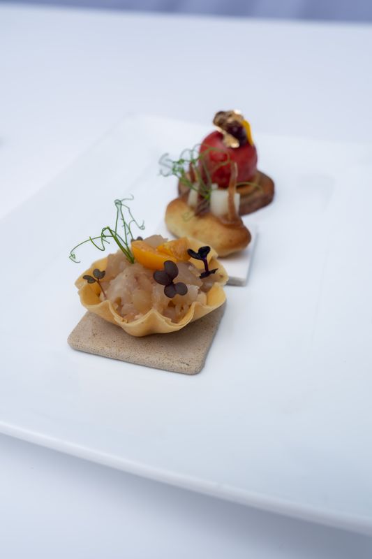Two plated canapés from the Wine Pairing Master Class menu